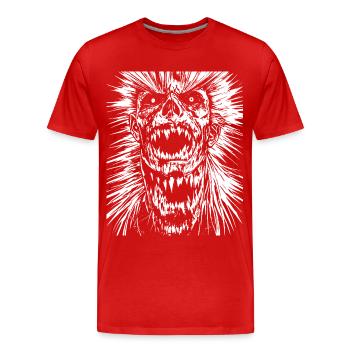 Horror-Fan-Schädel mit Mohawk Crazy Punkrocker Wortspiel - Männer Premium Bio T-Shirt - Rot - Vorne - Damien (186cm)