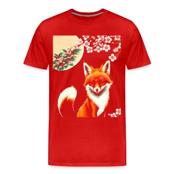 Füchse Japanische Kirschblütenblume Kitsune Fuchs - Männer Premium Bio T-Shirt - Rot - Vorne - Damien (186cm)