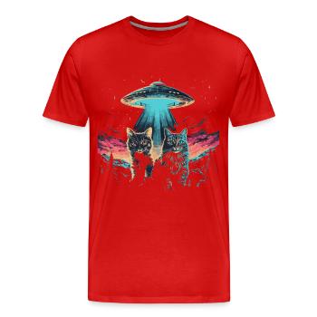 UFO Katzen | Sci-Fi Natur für Katzenliebhaber - Männer Premium Bio T-Shirt - Rot - Vorne - Damien (186cm)