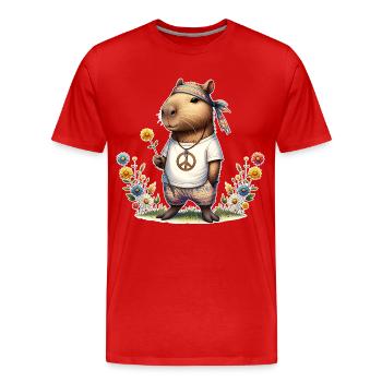 Capybara Hippie Peace - Männer Premium Bio T-Shirt - Rot - Vorne - Damien (186cm)