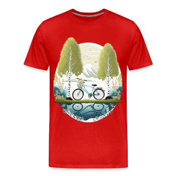 Fahrrad am See mit Birken und Bergen - Männer Premium Bio T-Shirt - Rot - Vorne - Damien (186cm)