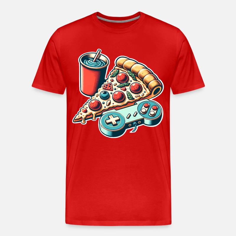Pizza Gaming Gamer - Männer Premium Bio T-Shirt - Rot