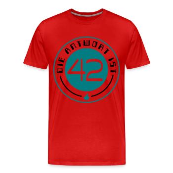 La réponse est 42 - T-shirt bio Premium Homme - rouge - Devant - Damien (186cm)