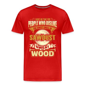Schreiner - Holz - Sägemehl - Schweiss - EN - Männer Premium Bio T-Shirt - Rot - Vorne - Damien (186cm)
