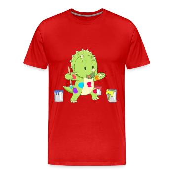 Dino little artist - Men's Premium Organic T-Shirt - red - Front - Damien (186cm)
