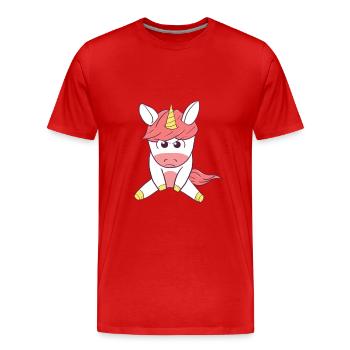 Angry Unicorn Wütendes Einhorn - Männer Premium Bio T-Shirt - Rot - Vorne - Damien (186cm)
