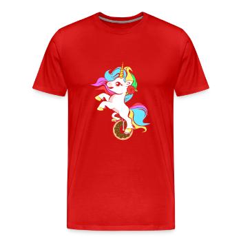 Licorne Sur monocycle Unicorn Donut Cirque - T-shirt bio Premium Homme - rouge - Devant - Damien (186cm)