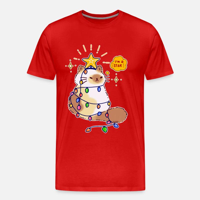 Katze Lichterkette Stern Weihnachtsbaum Geschenk - Männer Premium Bio T-Shirt - Rot