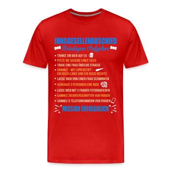 JGA Aufgaben Bräutigam Junggesellen Checkliste - Männer Premium Bio T-Shirt - Rot - Vorne - Damien (186cm)