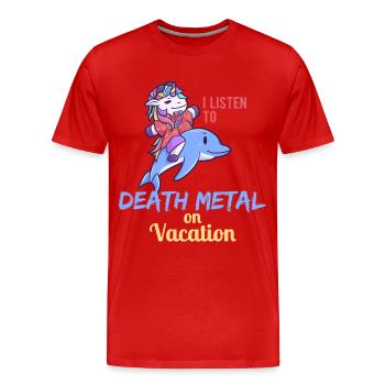 Death Metal Einhorn Urlaub Unicorn - Männer Premium Bio T-Shirt - Rot - Vorne - Damien (186cm)