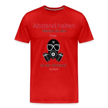 Abstand halten - riechst du den Furz - Männer Premium Bio T-Shirt - Rot - Vorne - Damien (186cm)