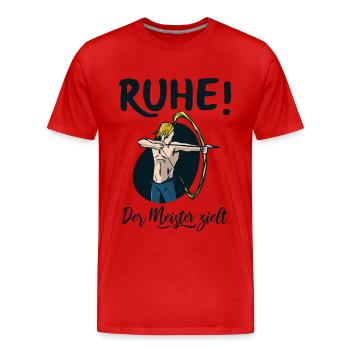 Ruhe! Der Meister zielt! Bogenschießen Bogensport - Männer Premium Bio T-Shirt - Rot - Vorne - Damien (186cm)
