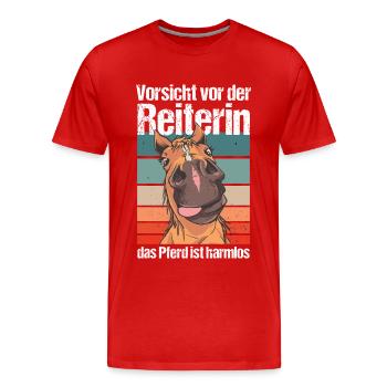 Vorsicht vor der Reiterin das Pferd ist harmlos - Männer Premium Bio T-Shirt - Rot - Vorne - Damien (186cm)