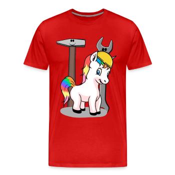 Baustelle Einhorn Werkzeug Schutzhelm bauen KInder - Männer Premium Bio T-Shirt - Rot - Vorne - Damien (186cm)