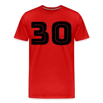 Numéro 30 - Anniversaire - Numéro de maillot - T-shirt bio Premium Homme - rouge - Devant - Damien (186cm)