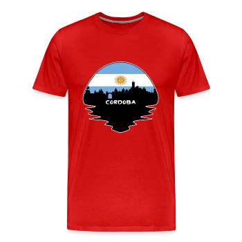 Cordoba Argentine Flag Skyline Silhouette Voyage - T-shirt bio Premium Homme - rouge - Devant - Damien (186cm)