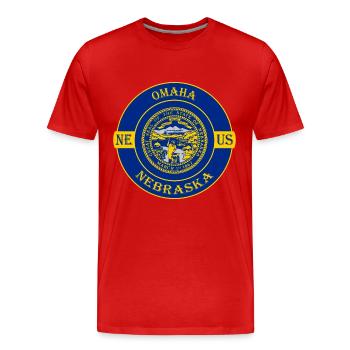 Omaha Nebraska Flag USA Travel Souvenir Badge - Men's Premium Organic T-Shirt - red - Front - Damien (186cm)