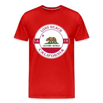 Long Beach California Flag USA Souvenir Badge - T-shirt bio Premium Homme - rouge - Devant - Damien (186cm)