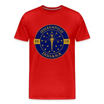 Indianapolis Indiana Flag USA Souvenir Badge - T-shirt bio Premium Homme - rouge - Devant - Damien (186cm)