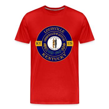 Louisville Kentucky drapeau USA voyage souvenir badge - T-shirt bio Premium Homme - rouge - Devant - Damien (186cm)