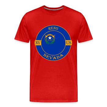 Reno Nevada Flag USA Travel Souvenir Badge - Men's Premium Organic T-Shirt - red - Front - Damien (186cm)