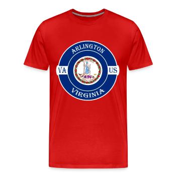 Arlington Virginia Flag USA Travel Souvenir Badge - Men's Premium Organic T-Shirt - red - Front - Damien (186cm)