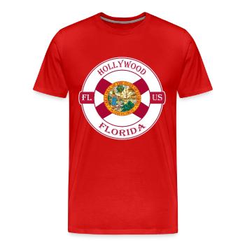 Hollywood Florida Flag USA Travel Souvenir Badge - T-shirt bio Premium Homme - rouge - Devant - Damien (186cm)