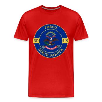 Fargo North Dakota Flag USA Travel Souvenir Badge - Men's Premium Organic T-Shirt - red - Front - Damien (186cm)