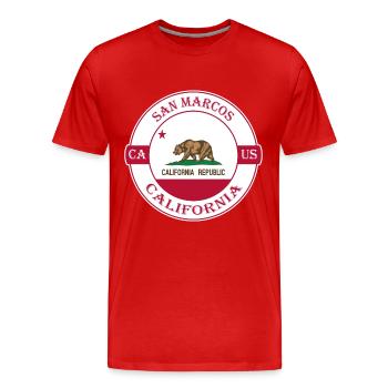 San Marcos California Flag USA Souvenir Badge - T-shirt bio Premium Homme - rouge - Devant - Damien (186cm)