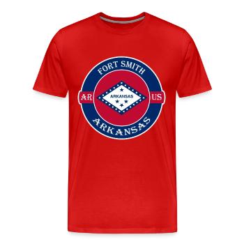 Fort Smith Arkansas Flag USA Travel Souvenir Badge - T-shirt bio Premium Homme - rouge - Devant - Damien (186cm)