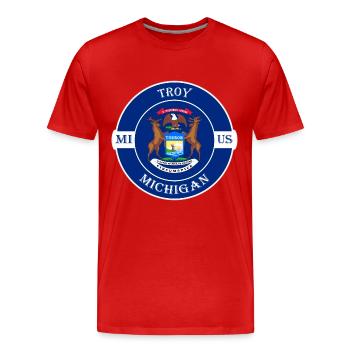 Troy Michigan Flag USA Travel Souvenir Badge - Men's Premium Organic T-Shirt - red - Front - Damien (186cm)