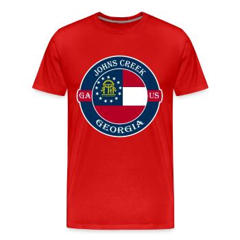 Johns Creek Georgia Flag USA Travel Souvenir Badge - Men's Premium Organic T-Shirt - red - Front - Damien (186cm)