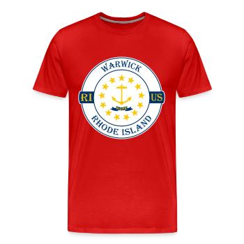 Warwick Rhode Island Flag USA Souvenir Badge - T-shirt bio Premium Homme - rouge - Devant - Damien (186cm)