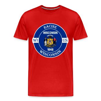 Racine Wisconsin Flagge USA Reise Souvenir Abzeichen - Männer Premium Bio T-Shirt - Rot - Vorne - Damien (186cm)