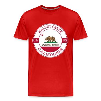 Walnut Creek California Flag USA Souvenir Badge - Men's Premium Organic T-Shirt - red - Front - Damien (186cm)
