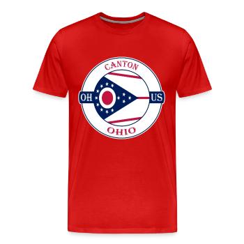 Canton Ohio Flag USA Travel Souvenir Badge - Men's Premium Organic T-Shirt - red - Front - Damien (186cm)