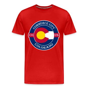 Commerce City Colorado Flag USA Souvenir Badge - T-shirt bio Premium Homme - rouge - Devant - Damien (186cm)