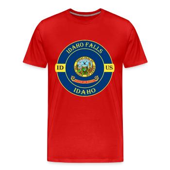 Idaho Falls Idaho Flag USA Travel Souvenir Badge - T-shirt bio Premium Homme - rouge - Devant - Damien (186cm)