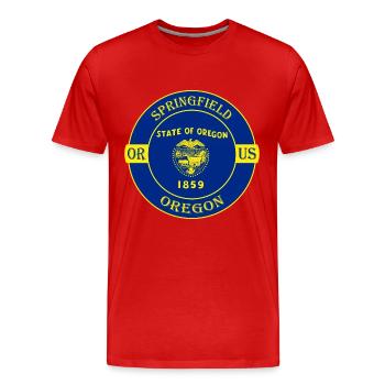 Springfield Oregon Flag USA Travel Souvenir Badge - T-shirt bio Premium Homme - rouge - Devant - Damien (186cm)