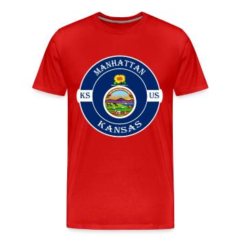 Manhattan Kansas Flag USA Travel Souvenir Badge - T-shirt bio Premium Homme - rouge - Devant - Damien (186cm)