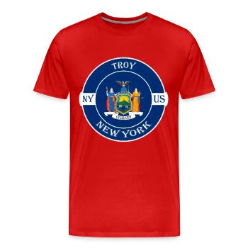 Troy New York Flag USA Travel Souvenir Badge - Men's Premium Organic T-Shirt - red - Front - Damien (186cm)
