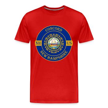 Concord New Hampshire Flag USA Souvenir Badge - Men's Premium Organic T-Shirt - red - Front - Damien (186cm)