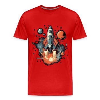 A Space Rocket Launch Through Space - Men's Premium Organic T-Shirt - red - Front - Damien (186cm)