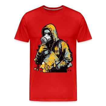 Hood woman wearing a face mask with a yellow - T-shirt bio Premium Homme - rouge - Devant - Damien (186cm)