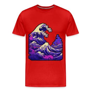 Tsunami-Welle japanische Kunst, niedrige Farbpalette - Männer Premium Bio T-Shirt - Rot - Vorne - Damien (186cm)