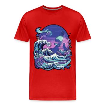 Tsunami wave japanese art, low colour palette - T-shirt bio Premium Homme - rouge - Devant - Damien (186cm)