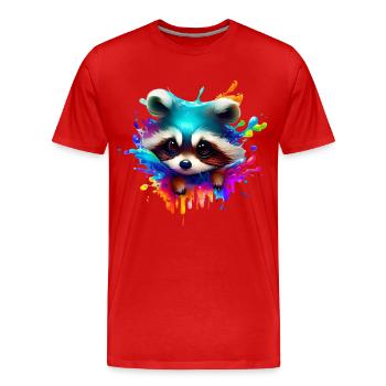 Bunter Waschbär mit Farbklecksen - Männer Premium Bio T-Shirt - Rot - Vorne - Damien (186cm)