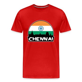 Chennai Inde Flag Skyline Silhouette Voyage - T-shirt bio Premium Homme - rouge - Devant - Damien (186cm)