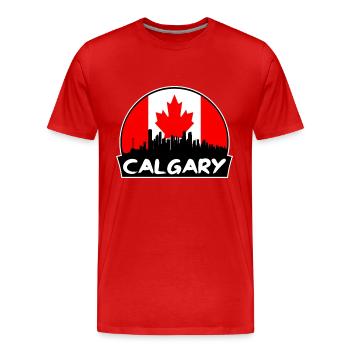 Calgary Canada Flag Skyline Silhouette Voyage - T-shirt bio Premium Homme - rouge - Devant - Damien (186cm)