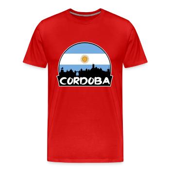 Cordoba Argentine Flag Skyline Silhouette Voyage - T-shirt bio Premium Homme - rouge - Devant - Damien (186cm)